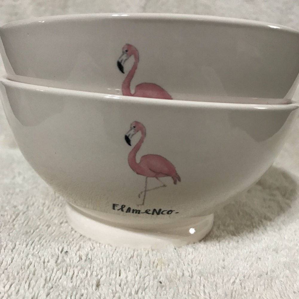 Rae Dunn set of 2 footed Flamenco Flamingo bowl.